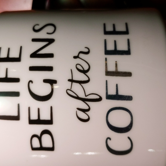 Life Begins after Coffee White Black Metallic Porcelain Coffee Tea Mug - Picture 7 of 7